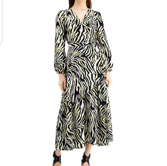 Bar III Zebra Print Maxi Wrap Dress - Picture 1 of 12